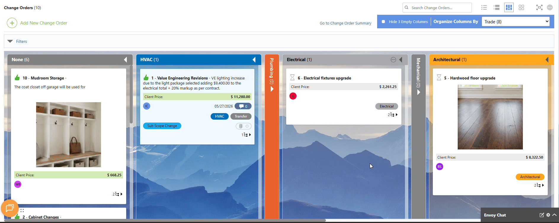 ConstructionOnline's Change Order Card inline edits in Board View