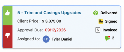 ConstructionOnline's Change Order client approval controls in Card View 