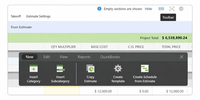 ConstructionOnline's Estimating Action Toolbar