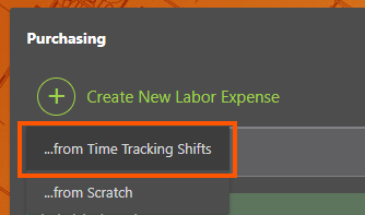 Create Labor Expense - From Time Tracking Shifts Dropdown