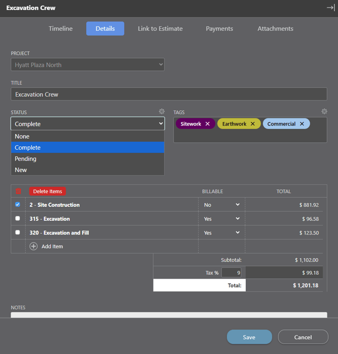 Edit a Labor Expense - Details