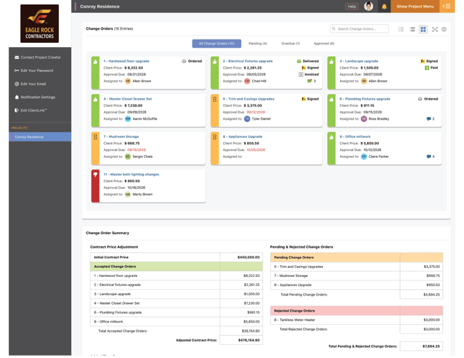 Construction clients can view Change Orders through ConstructionOnline's client portal logins.