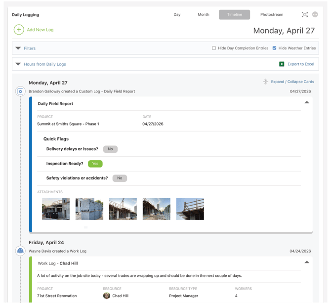 Getting Started - Daily Logs - Timeline View