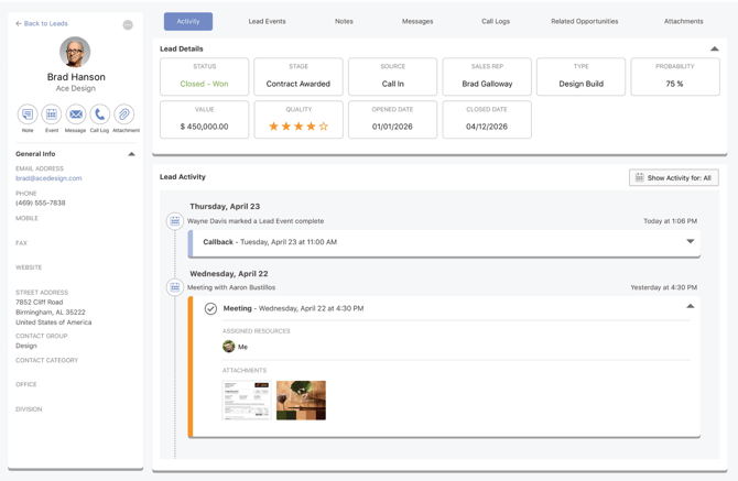 Lead Details View | Getting Started with Lead Tracking in ConstructionOnline