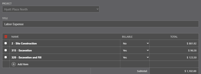 Line Item Formatting - Labor Expense - Line Item per Cost Code