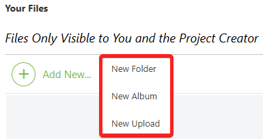 ConstructionOnline's "Add New" options for files within the TeamLink Portal 