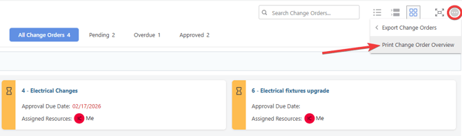 ConstructionOnline's Print Change Order Overview Option in TeamLink Portal