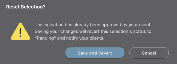 Revert Selection pop-up message