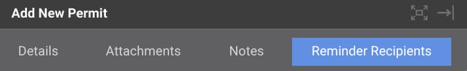 Navigate to the Reminder Recipients tab to set reminders for construction Permits