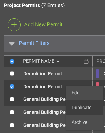 Duplicate a construction Permit in ConstructionOnline's project management software