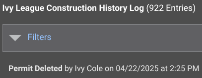 ConstructionOnline's Company History Log which records user activity