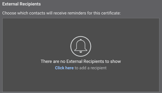 Configure insurance and certificate reminders for external recipients 
