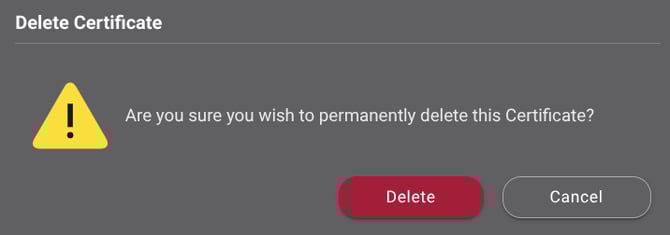 Double-verification message before deletion of a credential
