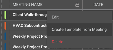 Create a new construction meeting template from an existing meeting within ConstructionOnline's Meeting Minutes feature