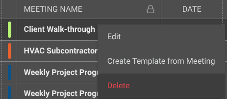 Delete a construction meeting in ConstructionOnline's Meeting Minutes software