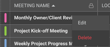 Select a Meeting Template for deletion in ConstructionOnline's Meeting Minutes software