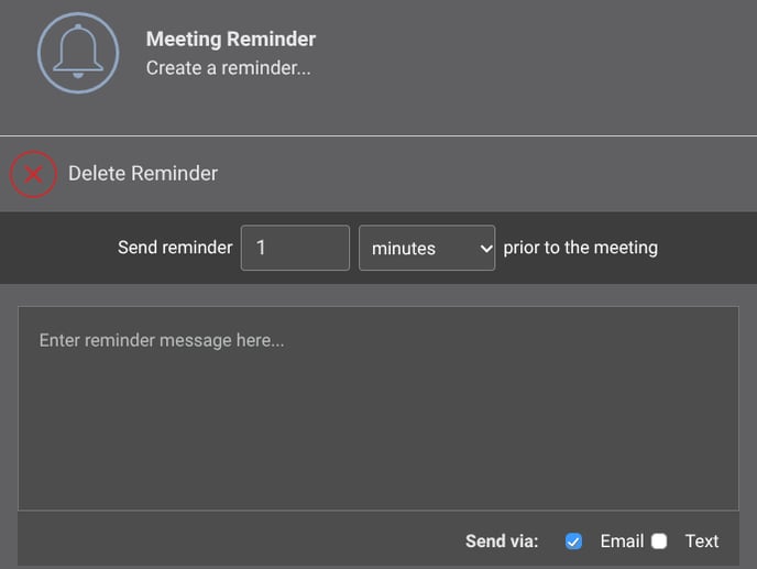 Configure meeting reminders including message, method, and scheduled delivery to keep construction meetings on schedule