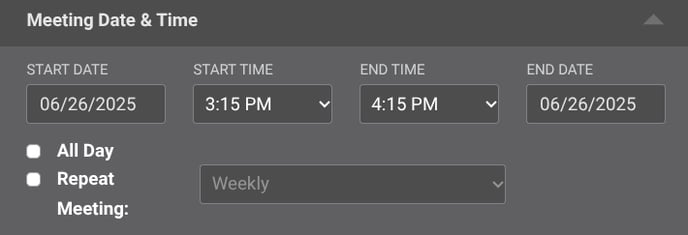 Configure meeting date and time for construction meetings in ConstructionOnline
