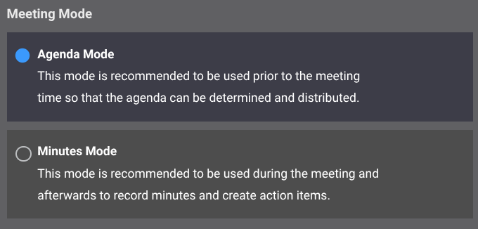 Confirm the Meeting is in Agenda Mode