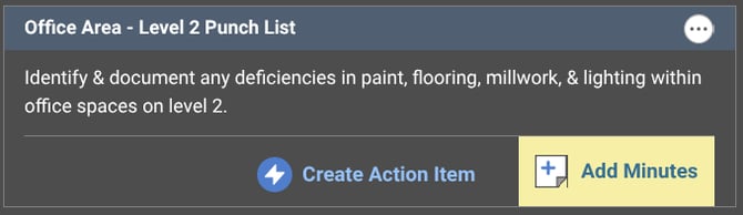 Add Action Items to a Construction Meeting in Minutes Mode using UDA ConstructionOnline Meeting Minutes Software