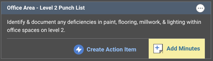Add Action Items to a Construction Meeting in Minutes Mode using UDA ConstructionOnline Meeting Minutes Software
