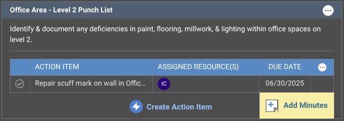 How an Action Item will appear under its corresponding Agenda Item