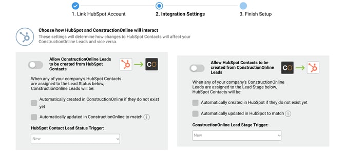 ConstructionOnline's integration options with HubSpot