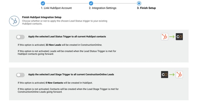 Automatic sync between ConstructionOnline and HubSpot options
