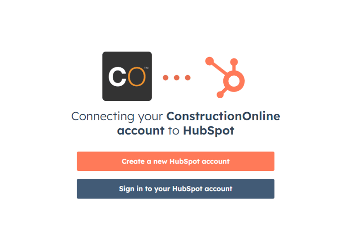 ConstructionOnline's HubSpot integration login window