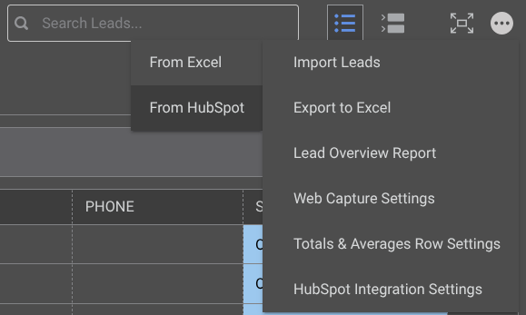 ConstructionOnline's Import Leads from HubSpot option
