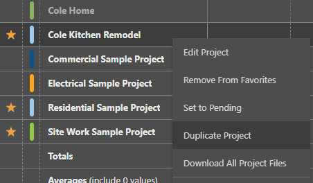 Duplicate a project in ConstructionOnline