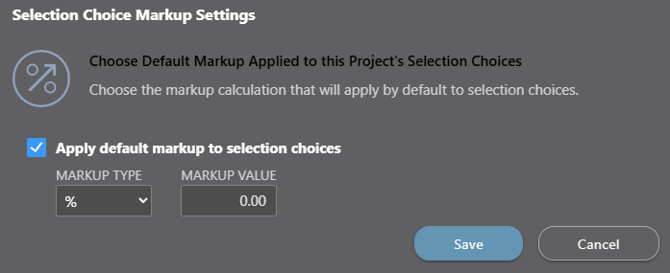 ConstructionOnline's Project Level Selection Choice Markup Settings