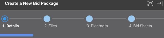 Bid Package creation tabs in ConstructionOnline
