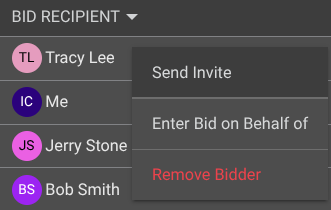 ConstructionOnline's option to send invite to Bid Package
