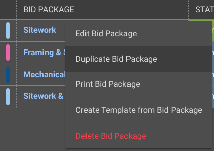 ConstructionOnline's Duplicate option for Bid Packages