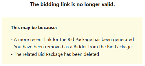 ConstructionOnline's expired bidding link message