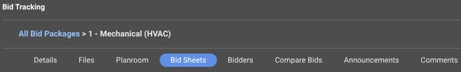 Bid Sheets tab in ConstructionOnline