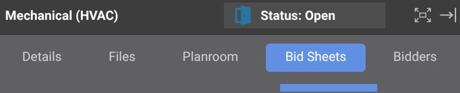 ConstructionOnline's "Bid Sheets" tab