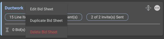 ConstructionOnline's option to duplicate a Bid Sheet