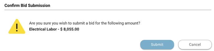 ConstructionOnline's Bid Submission double-verification message