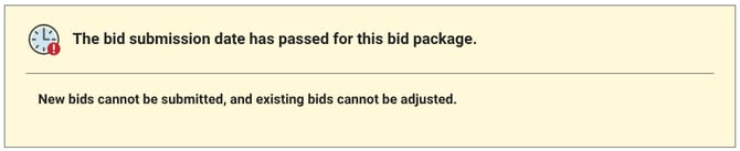 ConstructionOnline's Bid Package deadline passed message