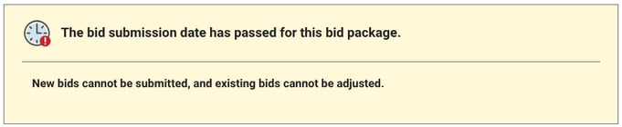 ConstructionOnline's Bid Package deadline passed message