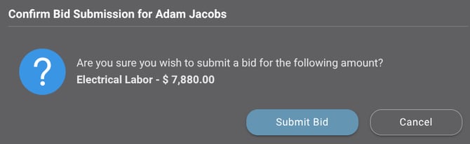 ConstructionOnline's submit bid double-verification message