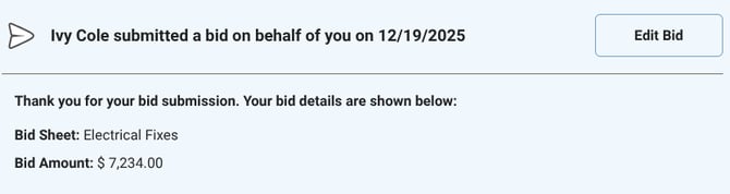 ConstructionOnline's Bid submitted on behalf message