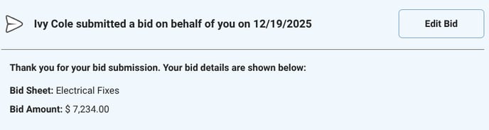ConstructionOnline's Bid submitted on behalf message
