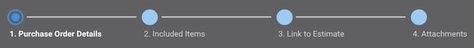 ConstructionOnline's Purchase Order tabs within the "Create Purchase Order" window.