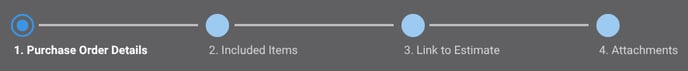 ConstructionOnline's Purchase Order tabs within the "Create Purchase Order" window.