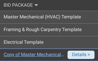 ConstructionOnline's duplicate template within the Bid Package Templates List