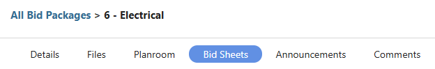 ConstructionOnline's Bid Sheets tab within Bid Tracking