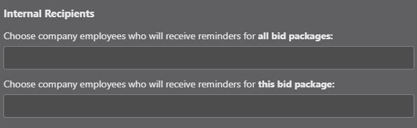 ConstructionOnline's Internal Recipients fields for Bid Package Reminders
